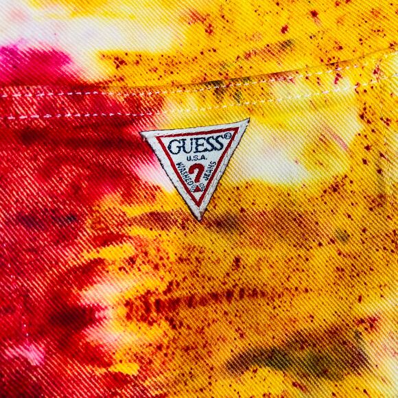 Vintage Guess Tie Dye Denim Shorts Jean Short Jorts Casual High Waist - 30 - Picture 5 of 8